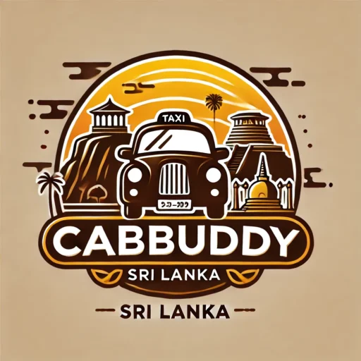 logo with the cultural heritage theme for "CabBuddy," incorporating landmarks like Sigiriya Rock and a stupa.