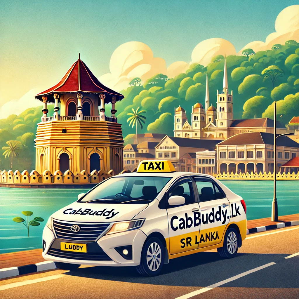 "Comfortable CabBuddy.lk taxi providing Kandy taxi service near popular landmarks like the Temple of the Tooth and Kandy Lake."