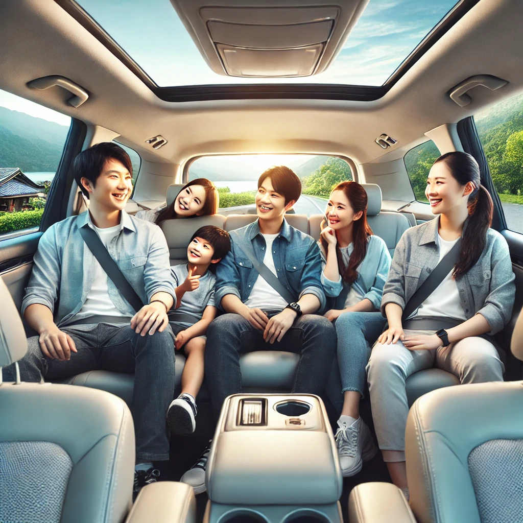 "Family enjoying a comfortable and scenic ride from Kandy to Colombo in a spacious CabBuddy taxi."