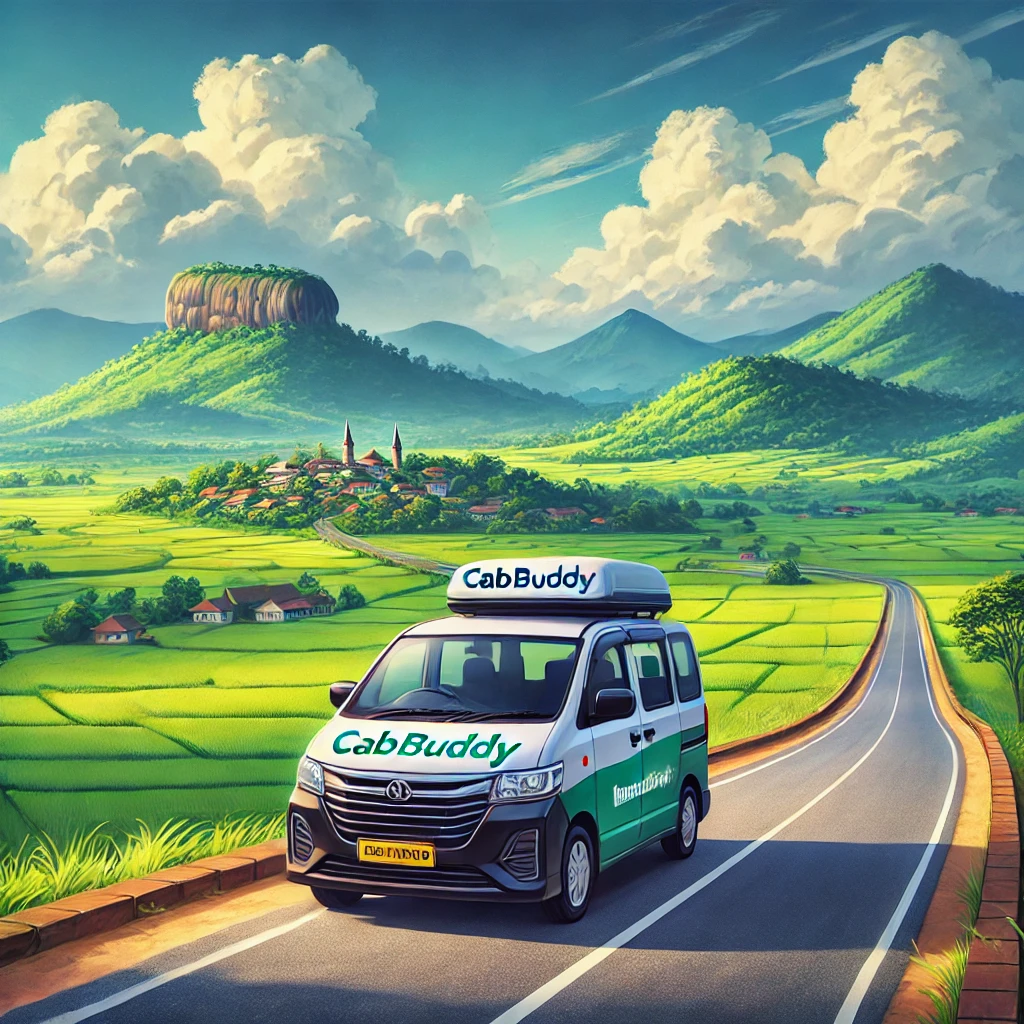 CabBuddy vehicle on the road from Sigiriya to Colombo, providing reliable transport services.