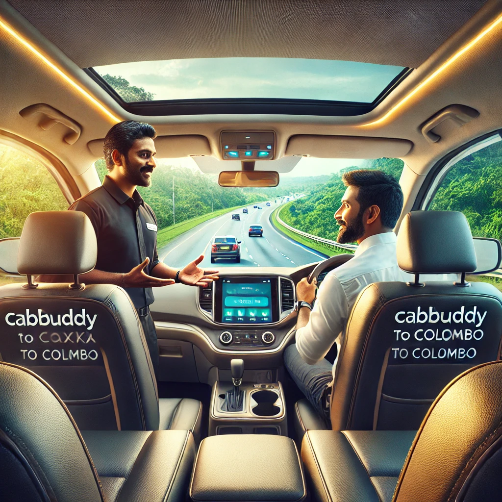 Friendly taxi driver greeting a passenger inside a comfortable cab on the mirissa to colombo route.