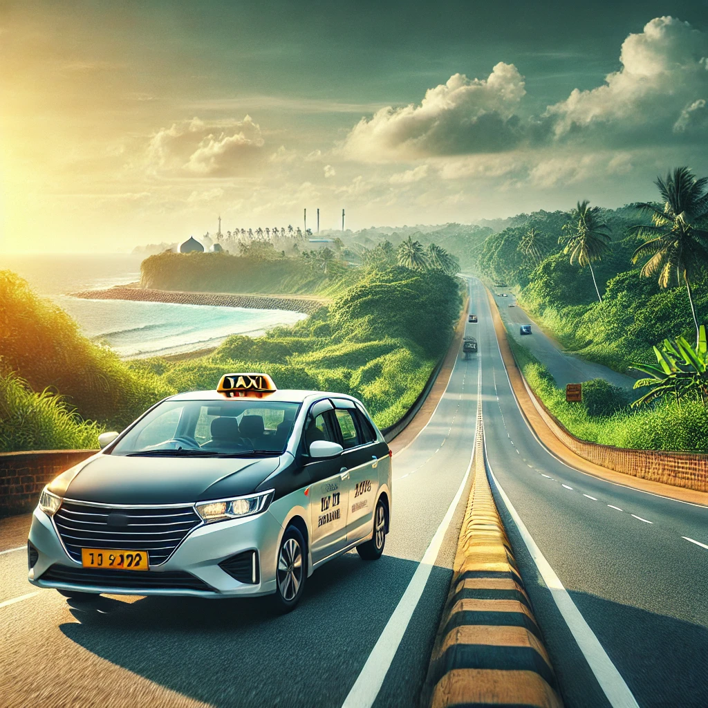 CabBuddy.lk taxi on a scenic highway from Negombo to Jaffna in Sri Lanka