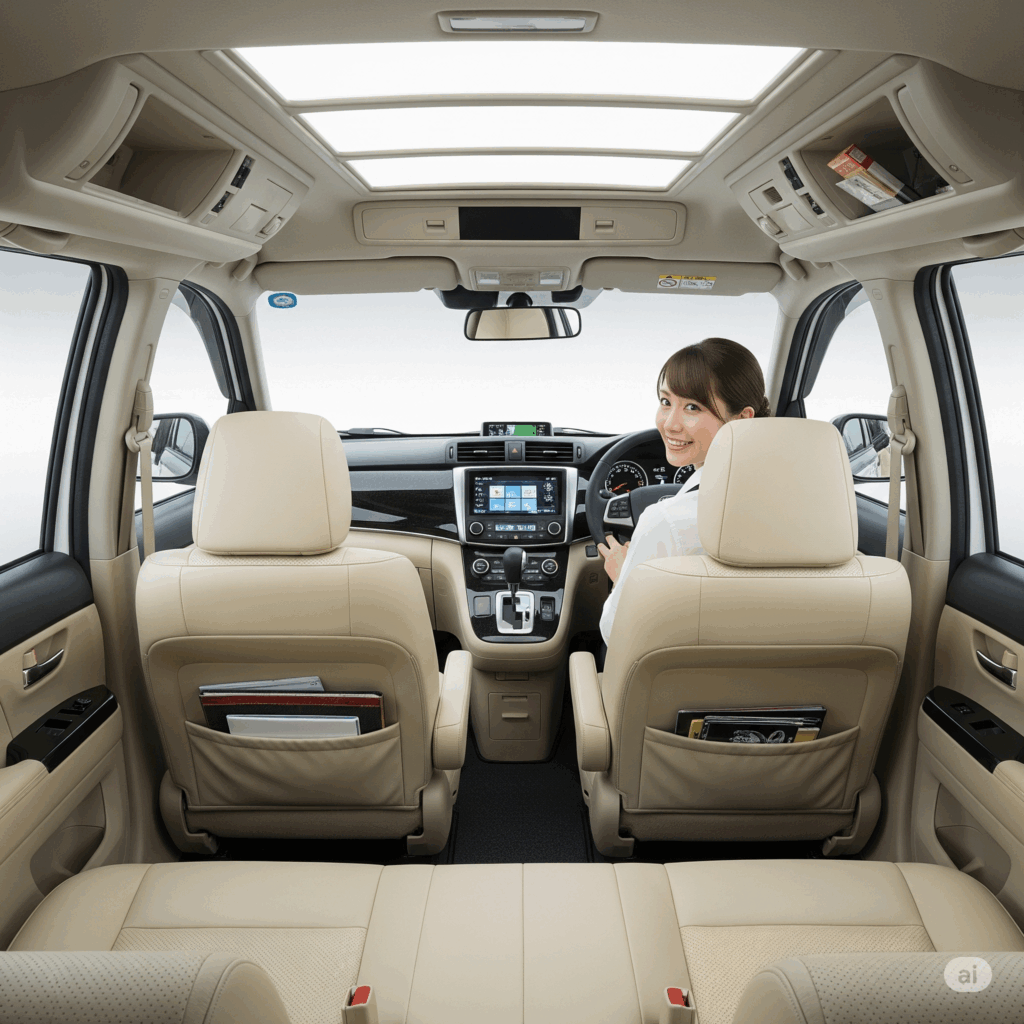 Comfortable and spacious interior of a modern taxi ready for a long journey.