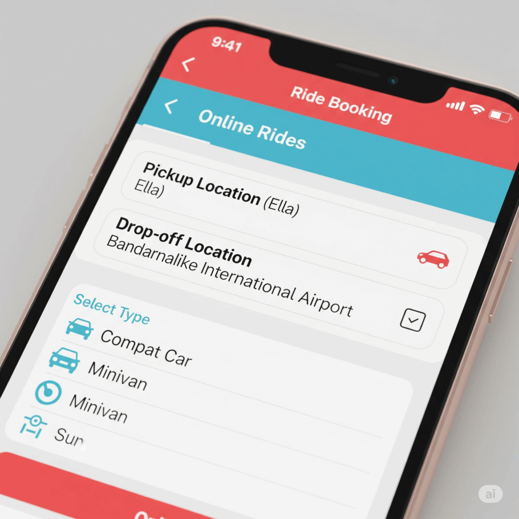 Seamless online booking process for your Ella to Airport taxi, allowing you to easily reserve your comfortable transfer to the airport.