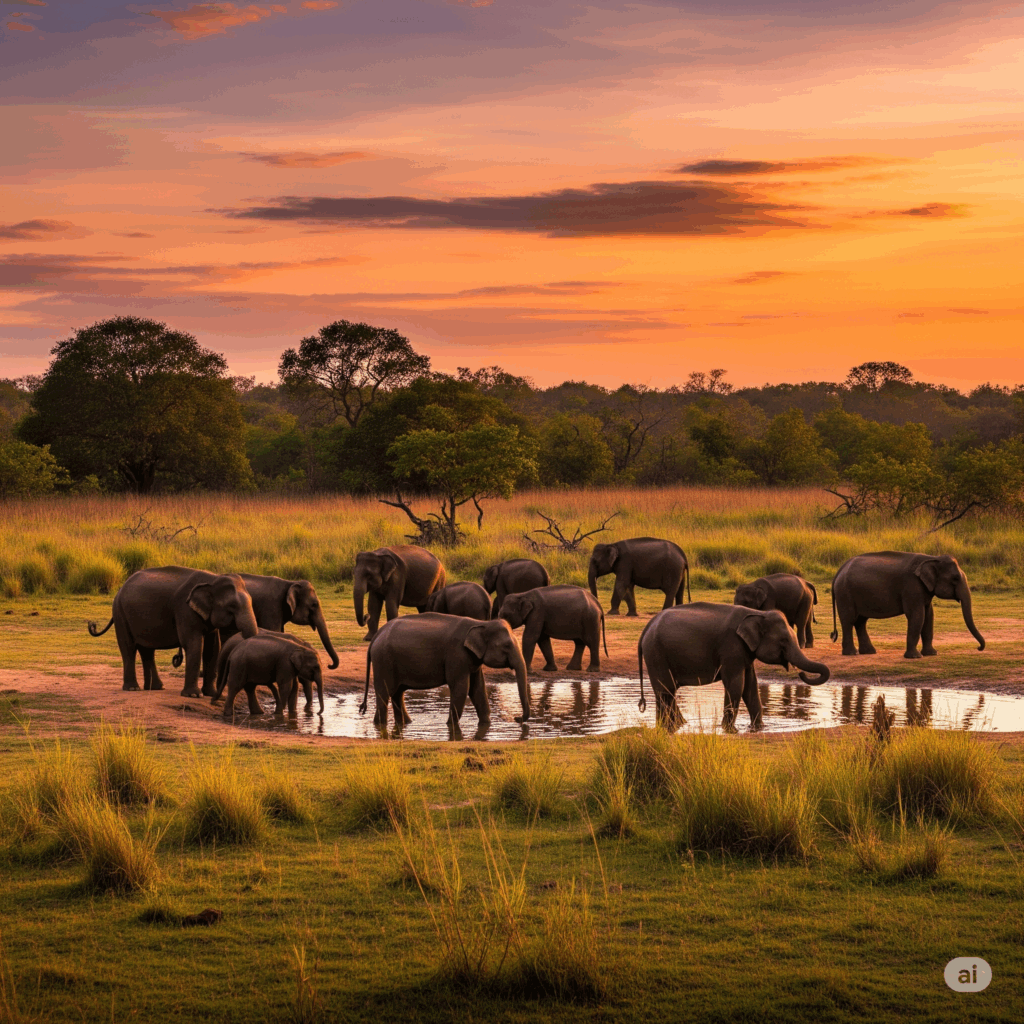 Majestic Sri Lankan elephants in Udawalawe National Park, the stunning destination awaiting after your Airport to Udawalawe journey.