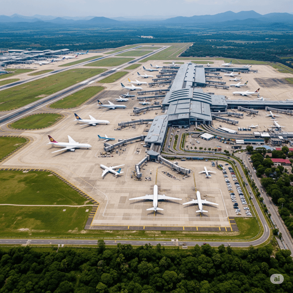 An aerial view of Bandaranaike International Airport (BIA), the destination for seamless Thissamaharama to Airport taxi services.
