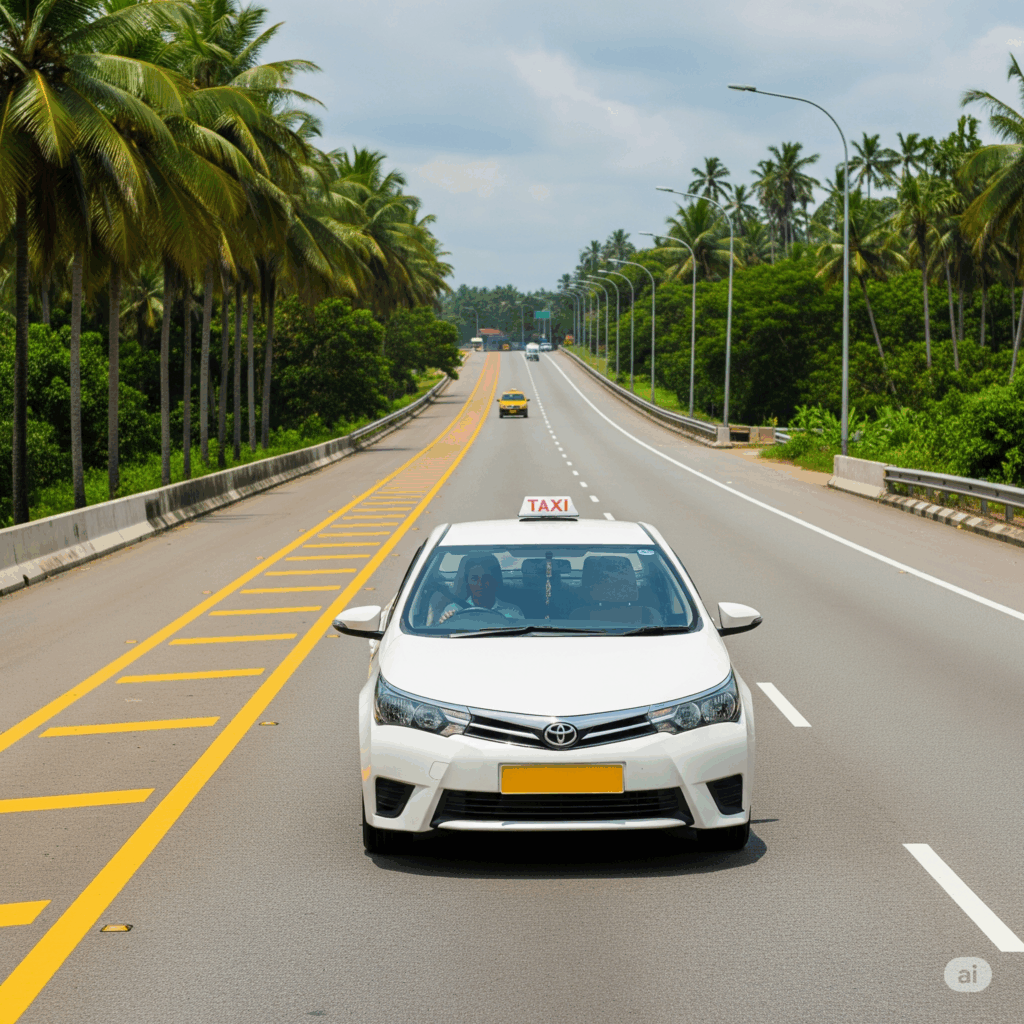 A modern taxi navigating the Southern Expressway for a fast and reliable Yala to Airport transfer.