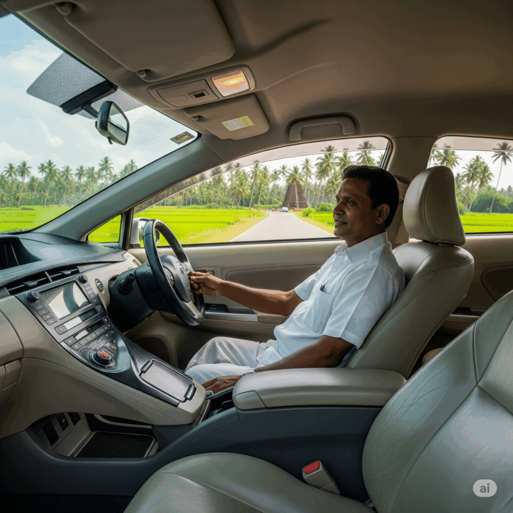 Comfortable taxi car ready for a seamless Airport to Kataragama transfer through scenic Sri Lankan landscapes.