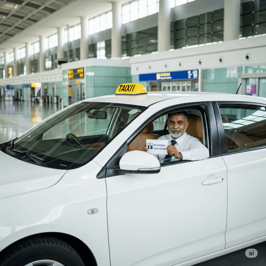 A comfortable private taxi waiting at the airport terminal, ready for a seamless transfer from Airport to Ahangama.