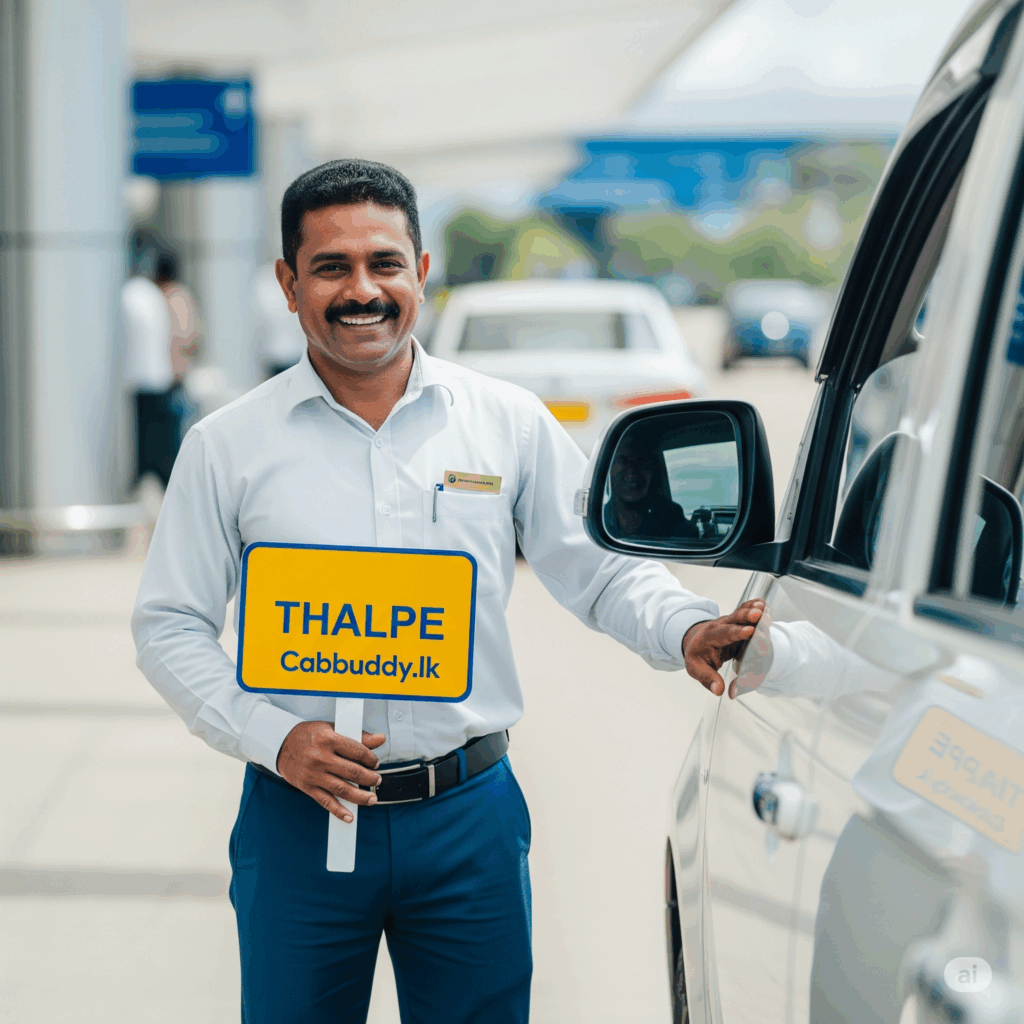 A Cabbuddy.lk driver offering a meet and greet service for an Airport to Thalpe journey.