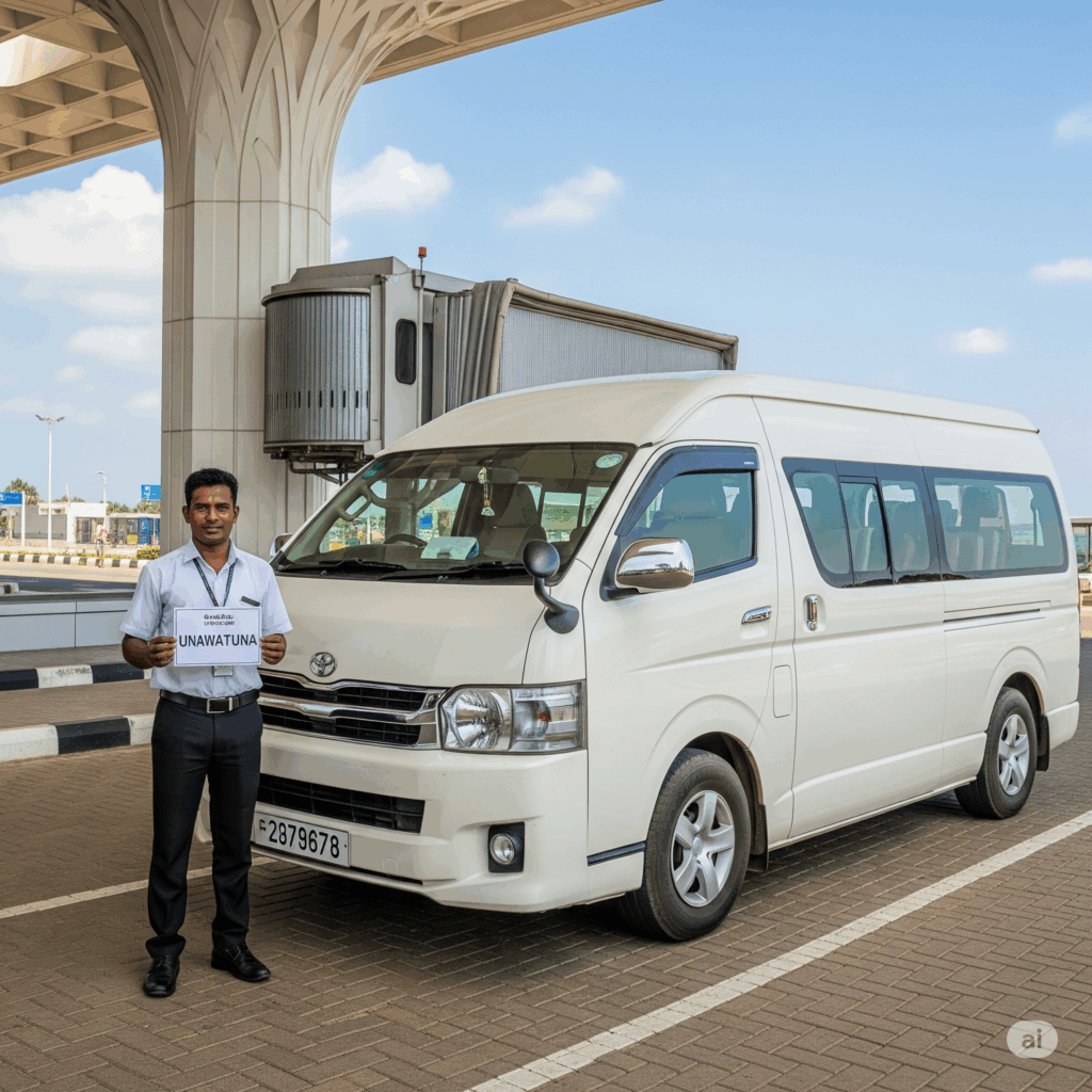 Airport to Unawatuna transfer: A professional driver awaits passengers at the airport.