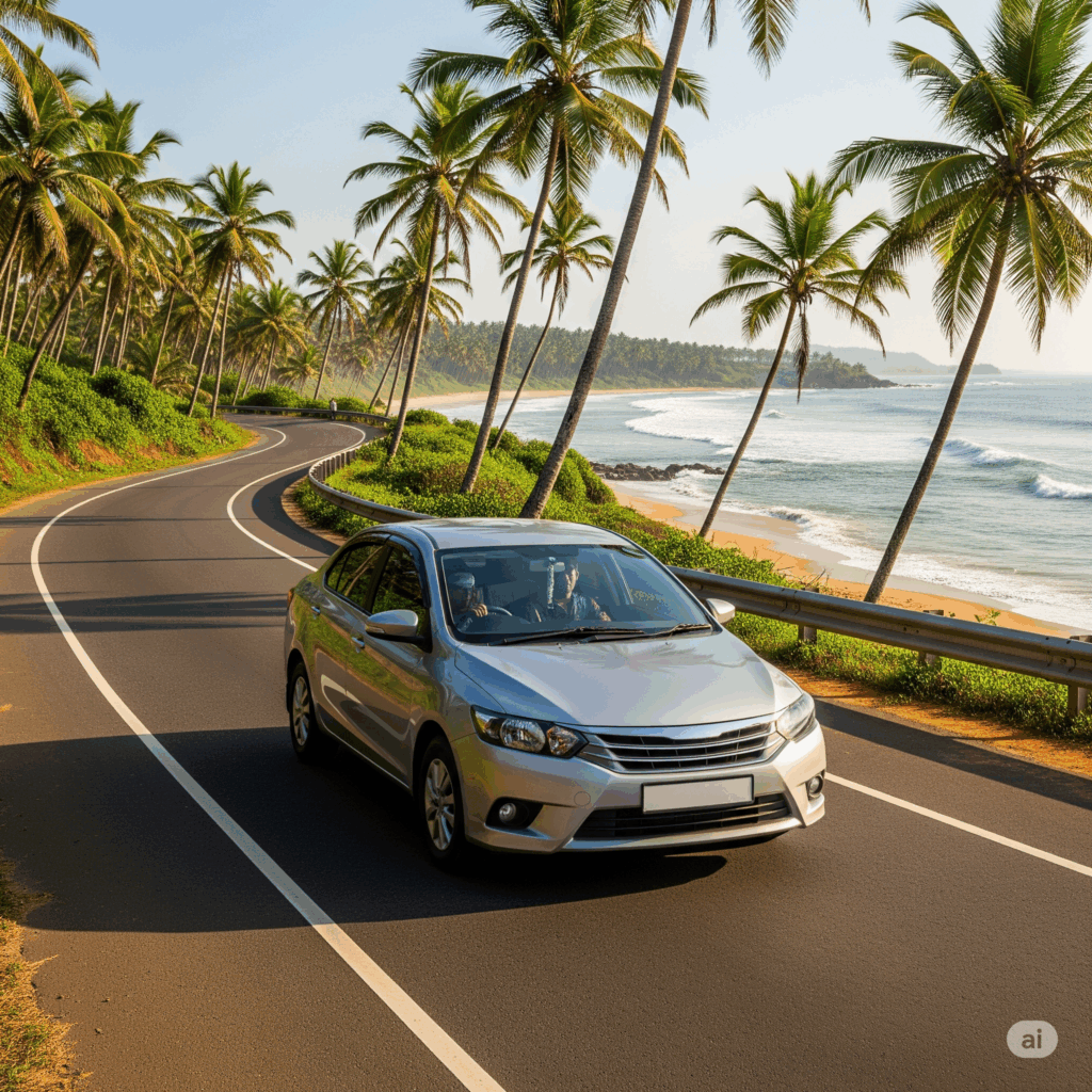 A reliable taxi from Airport to Hikkaduwa on a scenic coastal road, offering comfortable and smooth transfers.