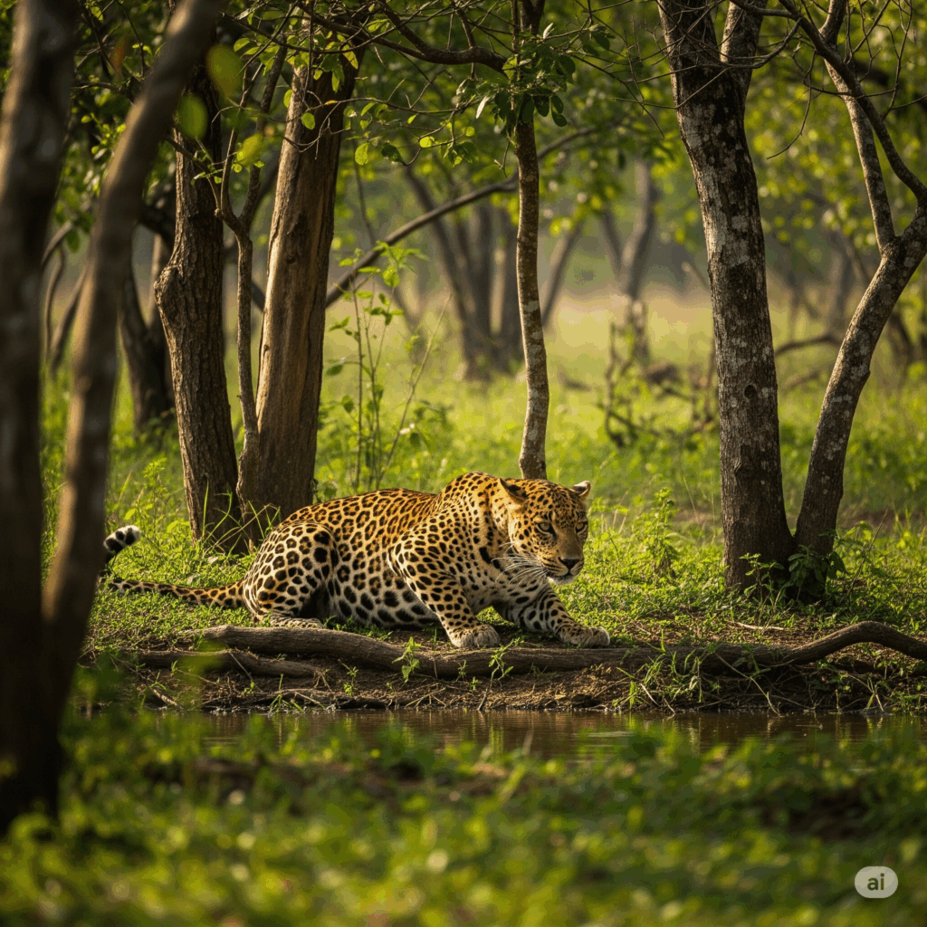 A thrilling leopard sighting, a highlight of your trip to Wilpattu after your Airport to Wilpattu travel.
