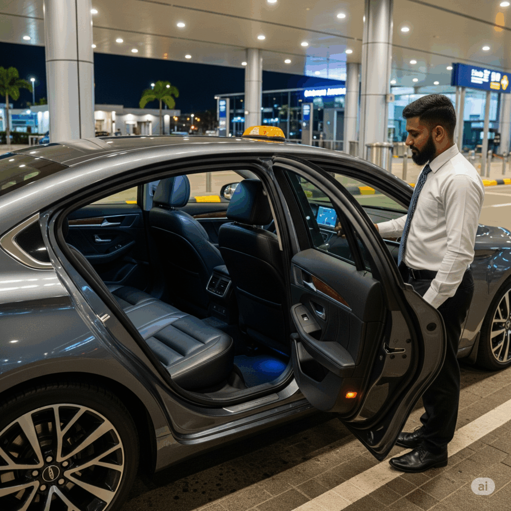 A comfortable and modern sedan car, ready for a seamless private taxi transfer from Airport to Jaffna.