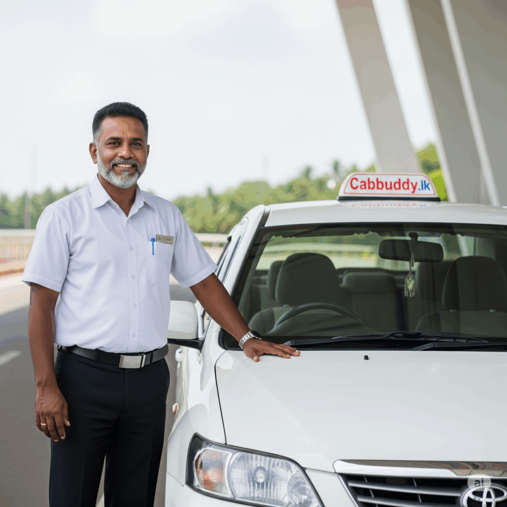 A professional Cabbuddy.lk driver ready to provide a safe and reliable Airport to Nilaveli taxi service, ensuring a smooth start to your vacation.
