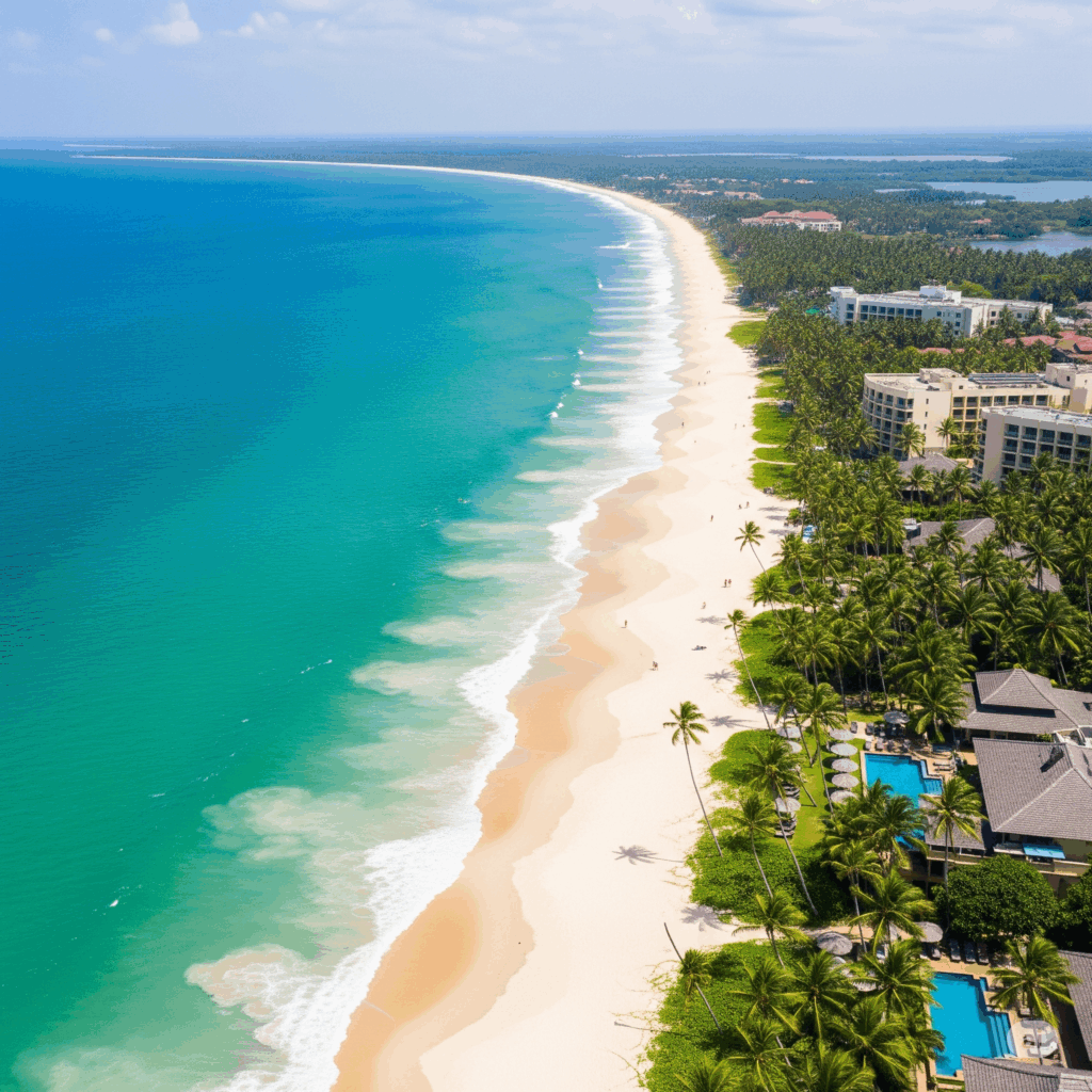 Beautiful aerial view of Nilaveli beach, the tropical paradise awaiting travelers after their Airport to Nilaveli journey.