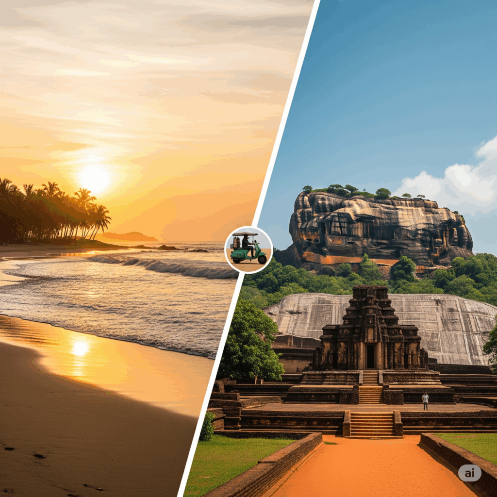 A visual representation of the journey from the coastal beauty of Negombo to the historic sites of Dambulla, highlighting the direct taxi service connecting these two points.