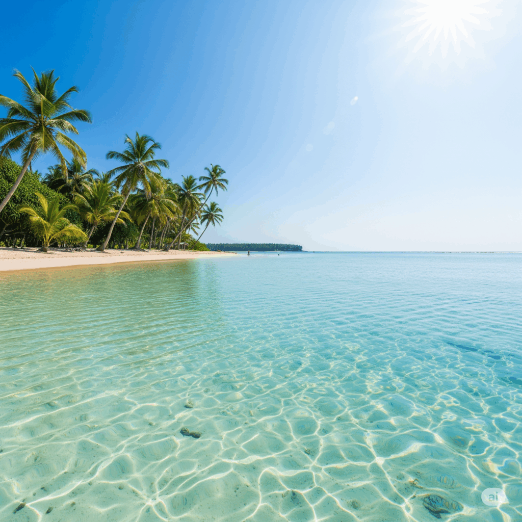 The serene and inviting clear blue waters of Pasikuda beach, your beautiful destination after a comfortable Negombo to Pasikuda taxi ride.