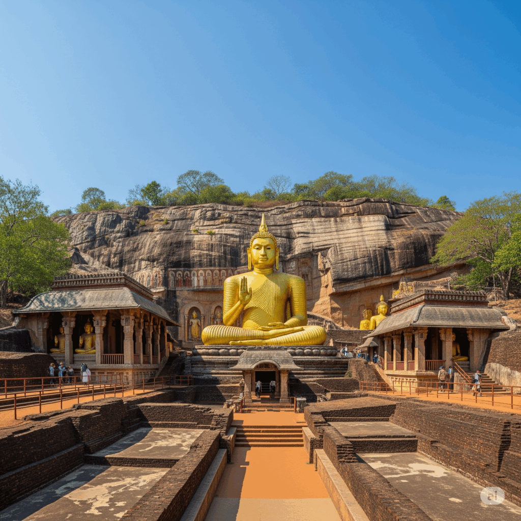 The impressive Dambulla Cave Temple, a potential and highly recommended stop on your Negombo to Pasikuda journey.