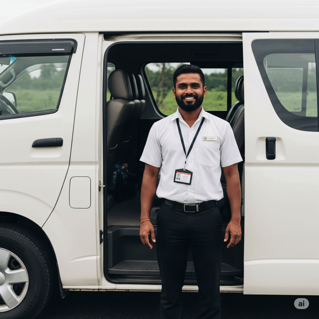 A friendly and professional driver ready to provide excellent service for your Negombo to Arugam Bay private transfer.