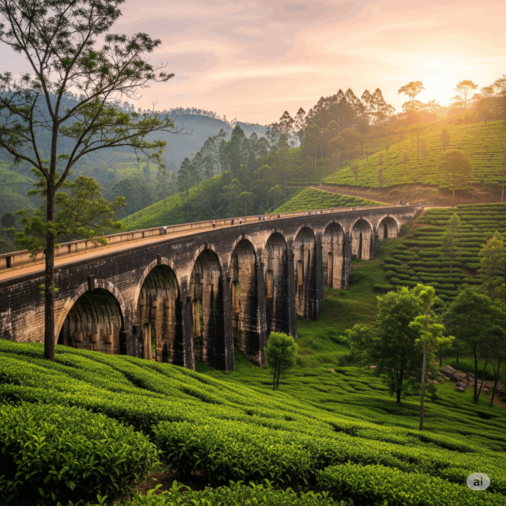 The iconic Nine Arch Bridge in Ella, the beautiful destination that awaits after your taxi trip from Negombo to Ella.