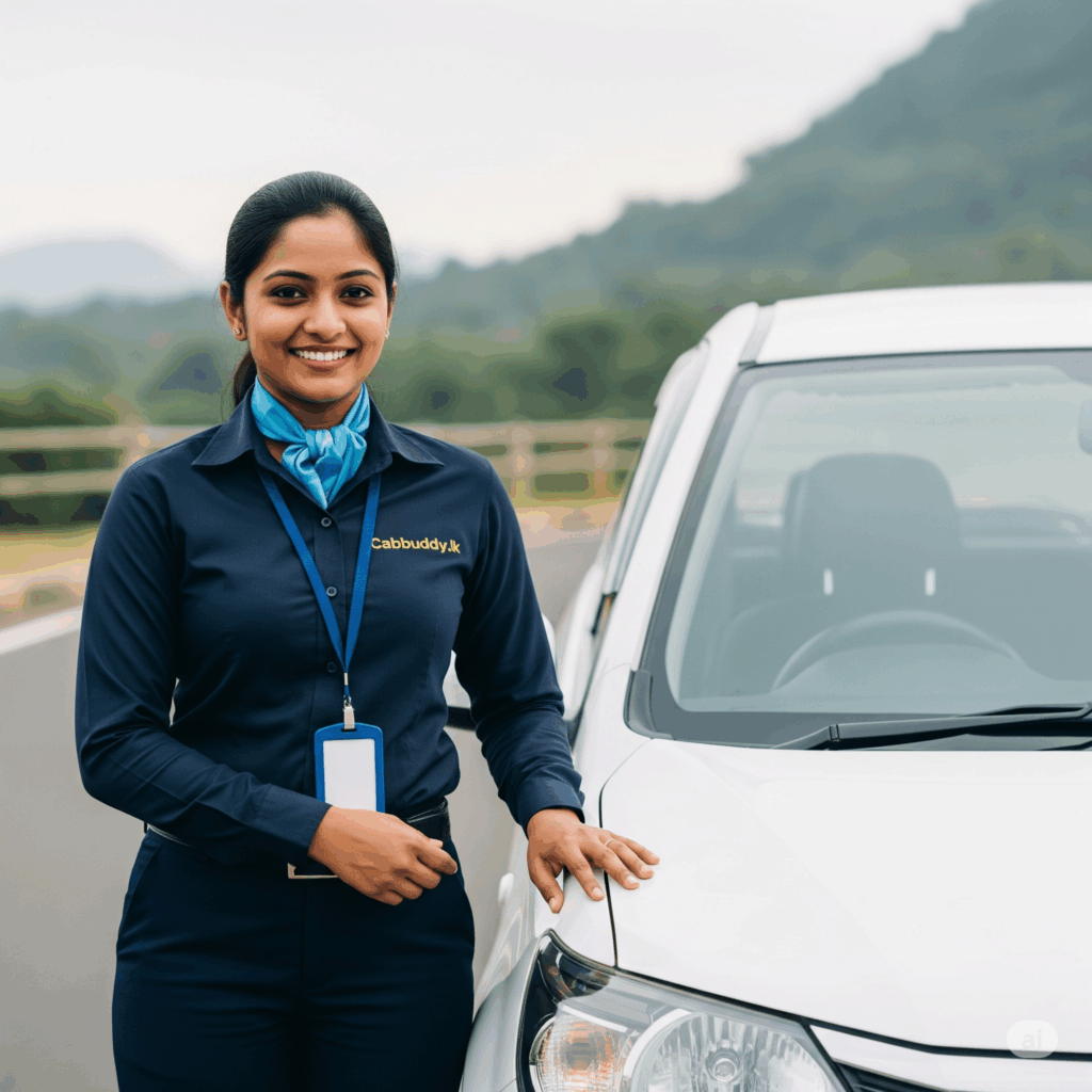 A friendly and professional Cabbuddy.lk driver ready to ensure a safe and reliable Negombo to Kataragama taxi service.