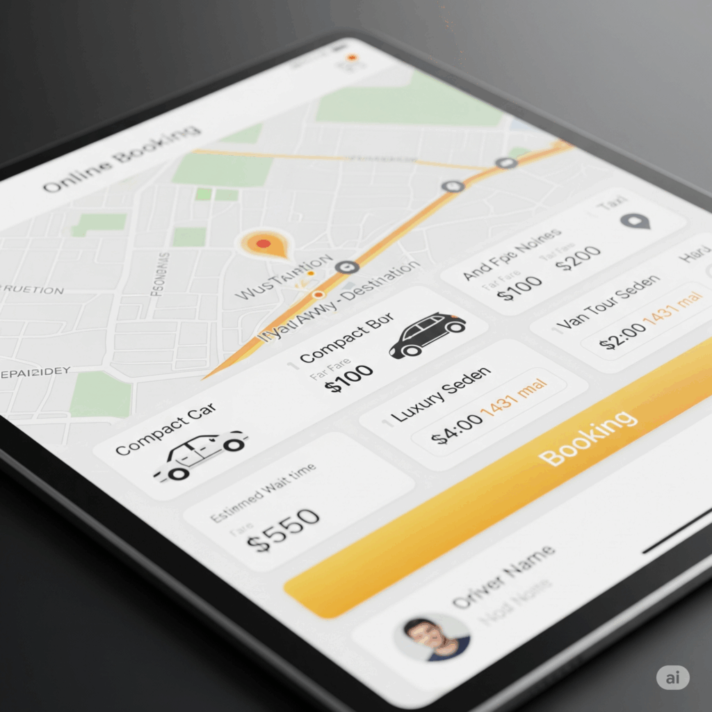 An easy-to-use online booking interface on a digital device, simplifying the process of reserving a Negombo to Matara taxi with Cabbuddy.lk.