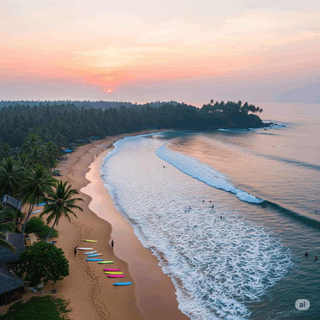 Weligama Bay, the perfect surfing destination after your seamless journey from Negombo to Weligama.