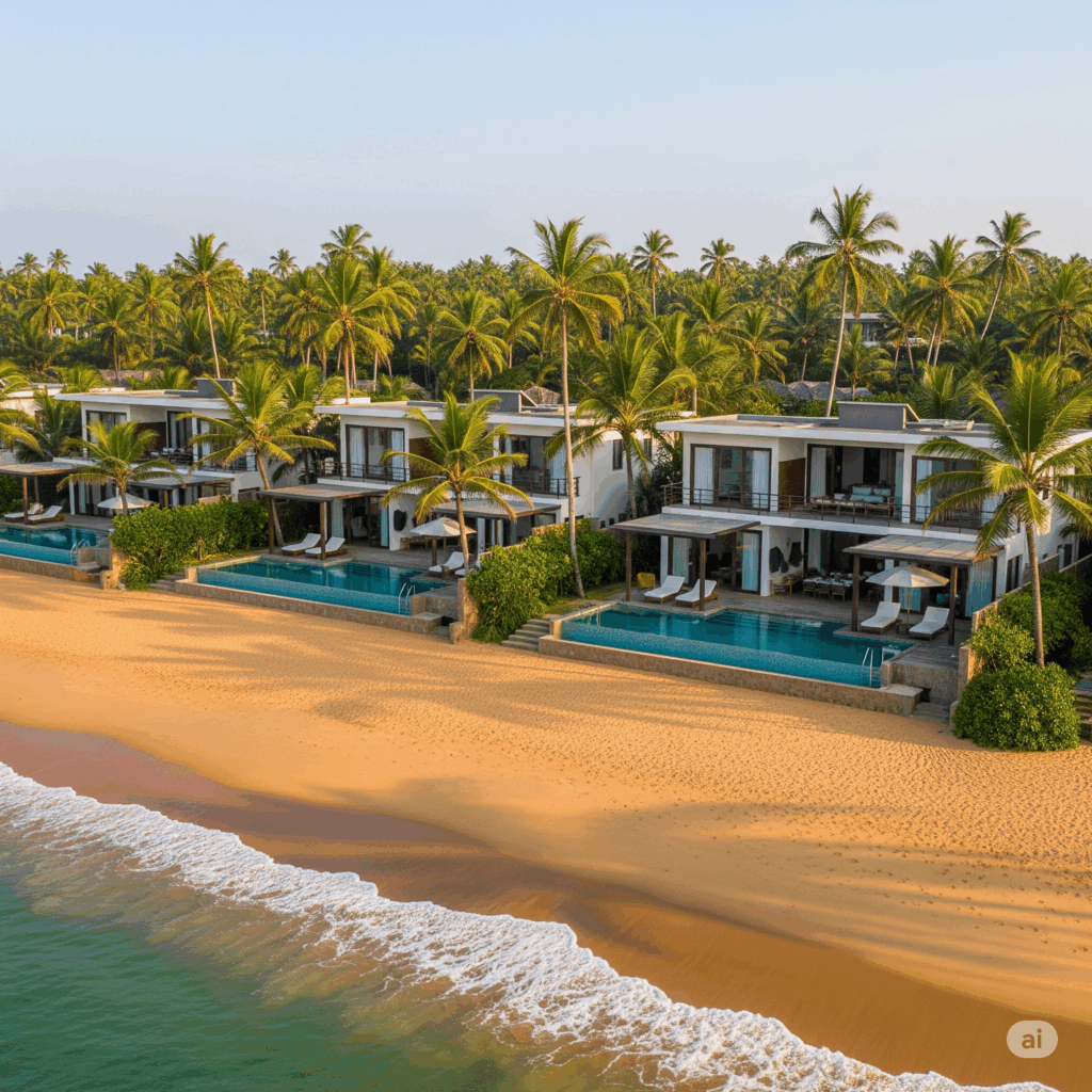 Beautiful beach and luxury villas awaiting your arrival in Thalpe after your Negombo to Thalpe journey.