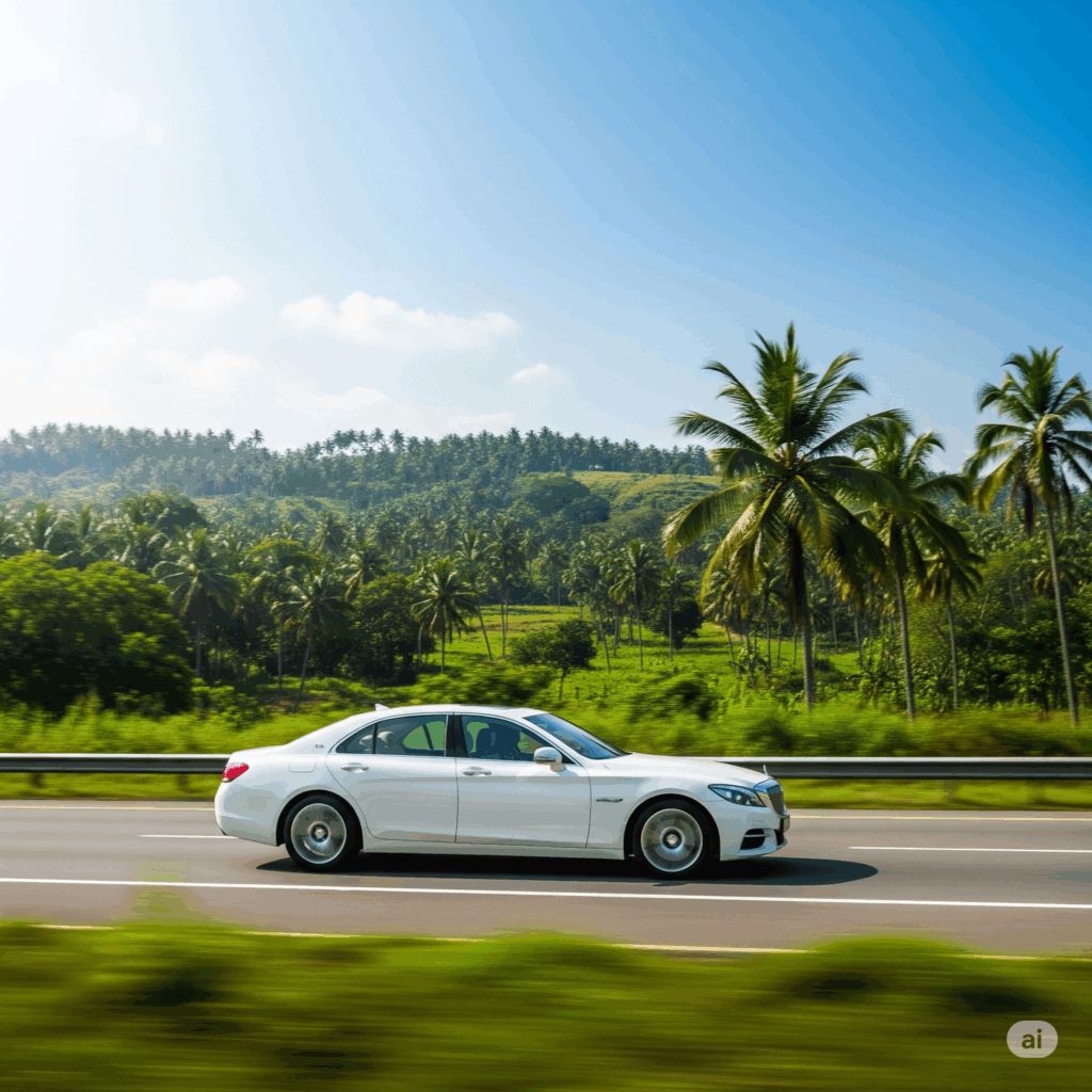 A modern car on the Southern Expressway, symbolizing a comfortable and efficient Negombo to Unawatuna taxi transfer.