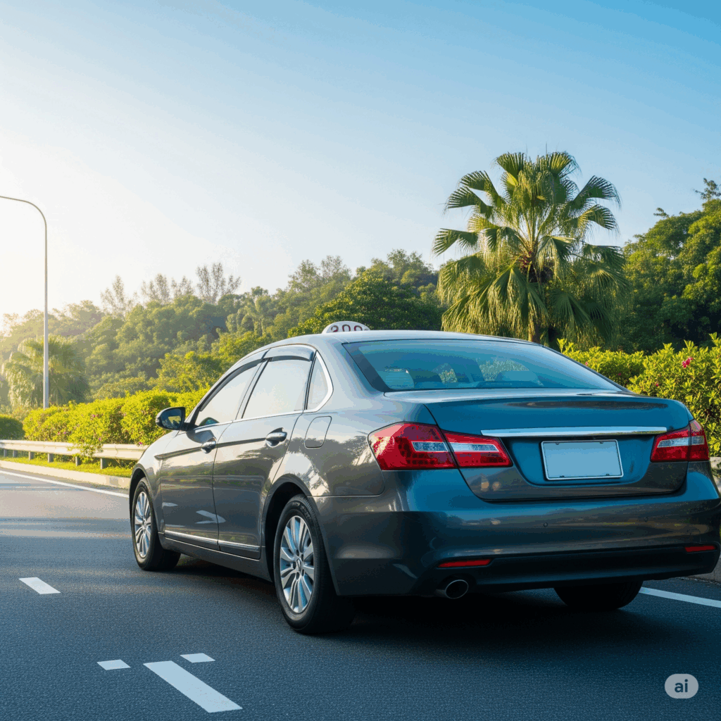 A modern private taxi ready for a comfortable and efficient journey from Negombo to Galle on the Southern Expressway.