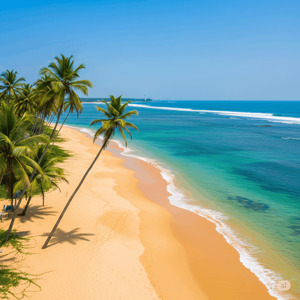 A serene view of Beruwala beach, the beautiful destination awaiting your arrival after a comfortable Negombo to Beruwala taxi ride.