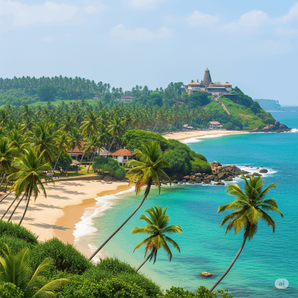 A stunning view of Trincomalee's pristine beach and clear blue waters, the beautiful destination awaiting you after your Colombo to Trincomalee taxi journey.