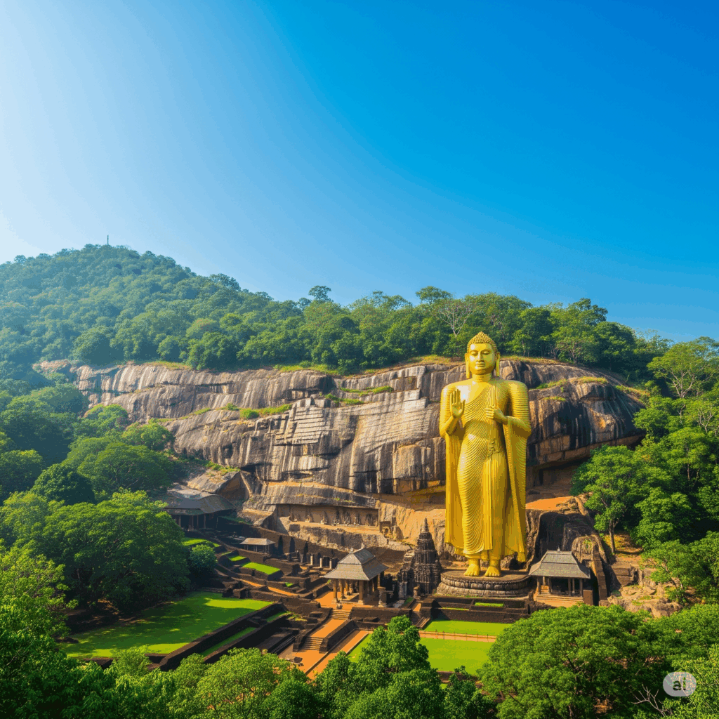 The majestic Golden Temple of Dambulla, a UNESCO World Heritage site and a significant attraction to visit during your Colombo to Nilaveli transfer.