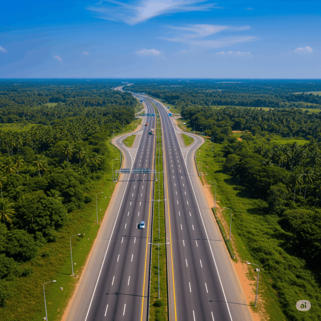 The efficient Southern Expressway, a key route for fast taxi travel from Colombo to Thissamaharama.