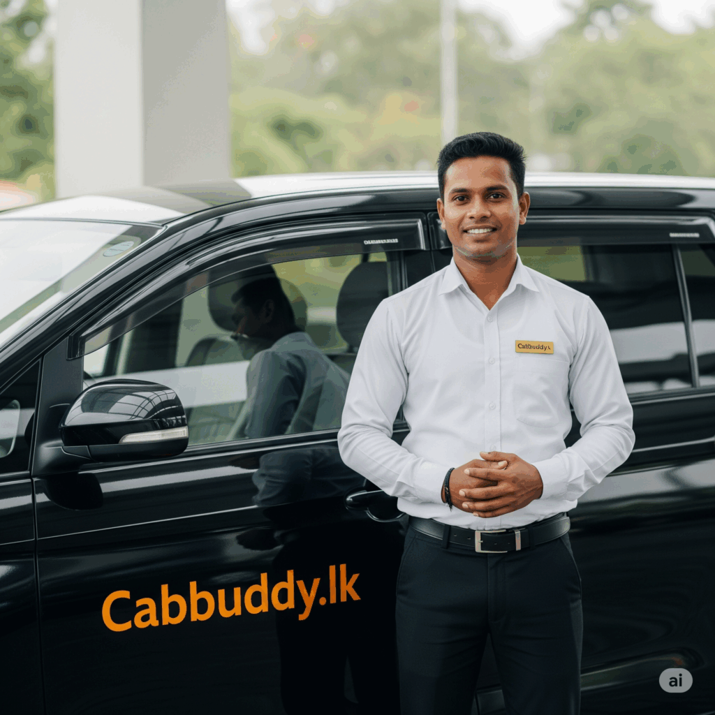 A professional Cabbuddy.lk driver ready to greet passengers for a seamless and comfortable Colombo to Dickwella private transfer, offering door-to-door service from the airport or hotel.