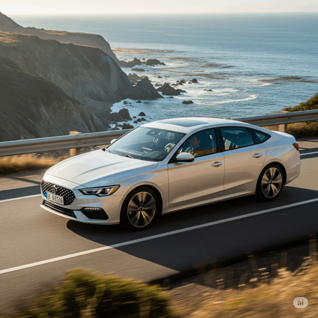 A sleek sedan offers a comfortable and reliable Colombo to Beruwala taxi service, cruising along the picturesque coastal highway.