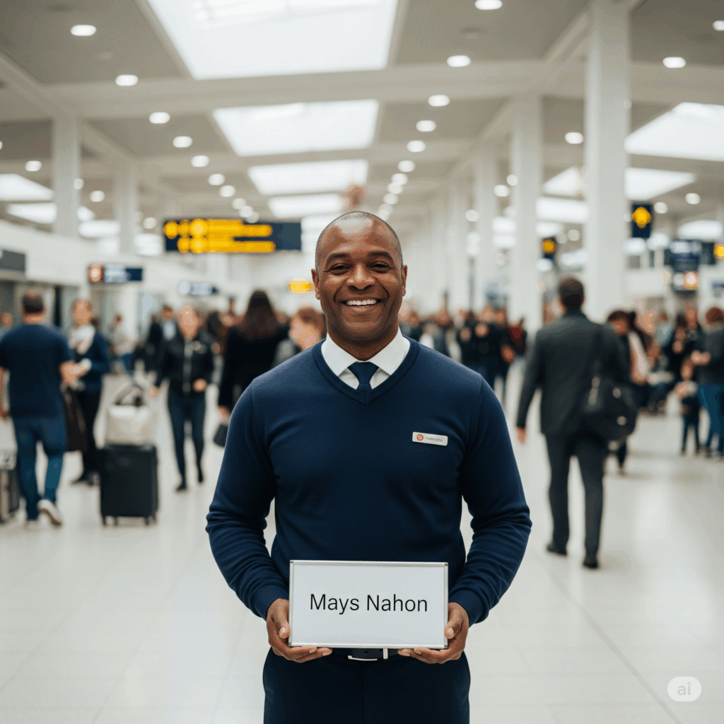 Our professional driver awaits a passenger at the airport for a hassle-free Colombo Airport to Beruwala taxi transfer, ensuring a warm welcome.